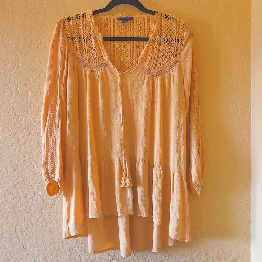 Lace Long Sleeve Blouse Tie-Front Tunic